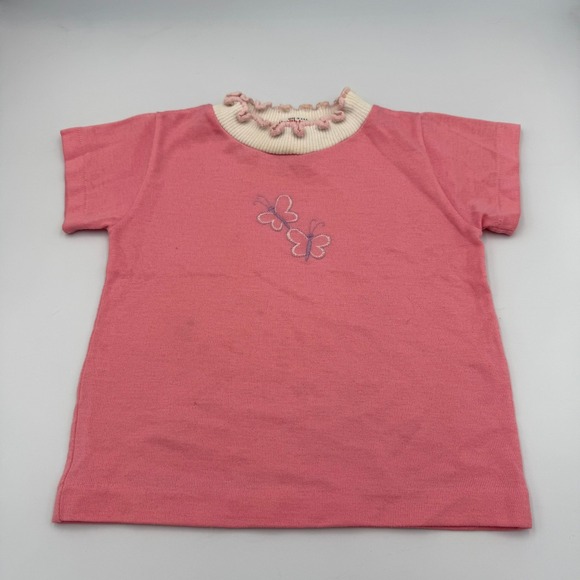 VTG Healthtex 3T Pink Shirt –Butterfly Embroidery & Ruffled Collar – Made in USA - Picture 3 of 8